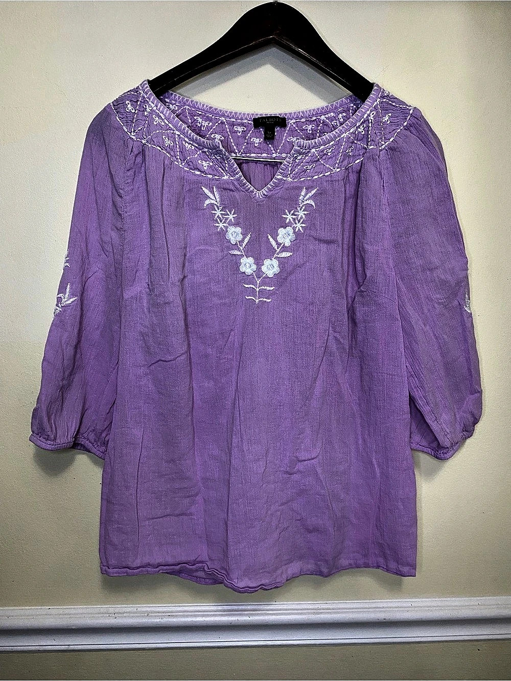 Talbots Floral Embroidered Tunic in Purple Large